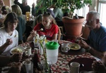 (Pat Anderson) Carol, Jessica and Dave (Sea Shift) at Love Dog Cafe breakfast