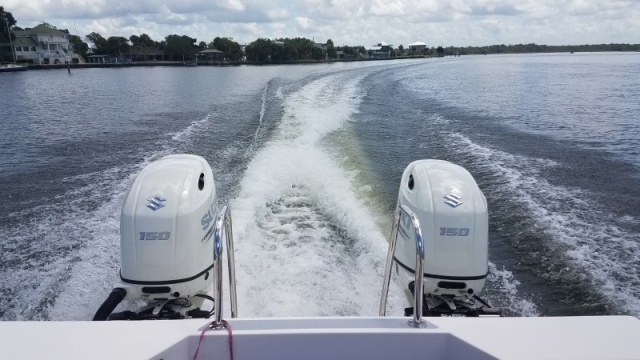 Surprised at how little noise the new outboards make.
Easy conversation in the back, even sitting right next to them.
Inside with the door closed is amazingly quiet.