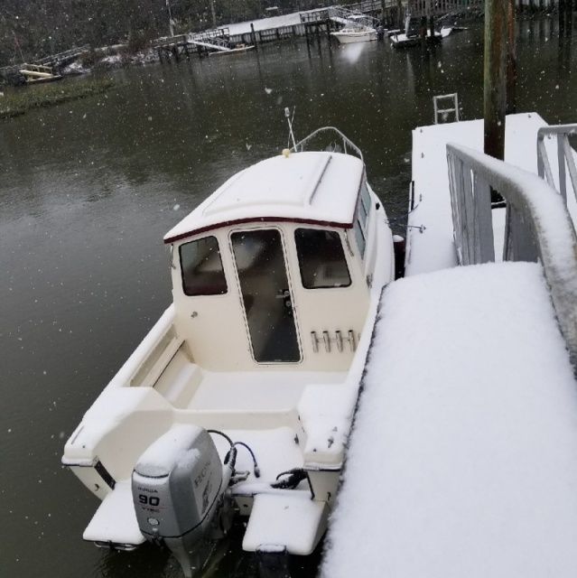 Brrrrrr first measurable snow on this dock since 1989