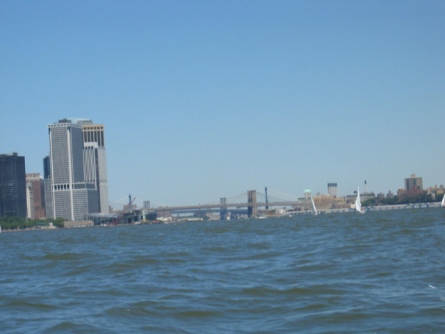 Looking at the East River and Brooklyn Bridge