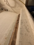 The House battery was not strapped down... rather it was sitting on the bottom ledge of the Galley and leaned against the shelf. First thing was to make a support for a 3/4\
