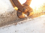 Pulling corroded rivets out of the core after the heads had been drilled off (or the heads had already fallen off).  Here is another picture showing that the bead of caulking could hold dirty water behind the panels and contribute to the leaking pop rivets.