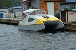 Very Cool homemade Catamaran
Twin 5 hp Honda's Awesome fuel mileage.
Owners cruising the Broughtons on a budget!