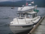 C-Daisy at the SBSP dock for SBCBGT-07.  They came farther by water than anyone else, Mom, Dad, 2 kids and the Black Lab made it around Point Wilson -- Twice. Good piloting.