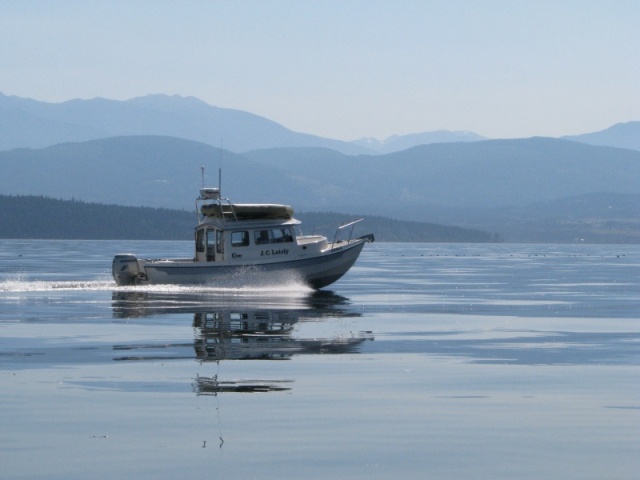 JC Lately, west bound, between Protection Island and Sequim Bay, Juan de Fuca Strait, on a glassy flat fine day.