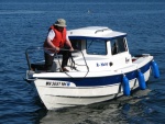 Ruth on the bow of the R-Matey 19, inbound to the Sequim Bay State Park dock, for the 08 CBGT.