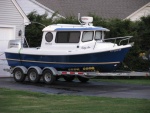 The Betty Ann on Les Lampman's Trailer after its arrival in Connecticut.  Please note that Les' trailer is designed for much heavier loads -- like Rosborough's.