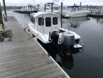The Betty Ann without canvasback docked at Port Niantic