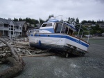 Washed up boat in Elger Bay, Camano Island after winter storms