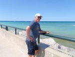 Captain on jetty to Lake Michigan at Charlevoix