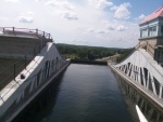 In tour boat at top of Peterborough tub lift on the Trent-Severn