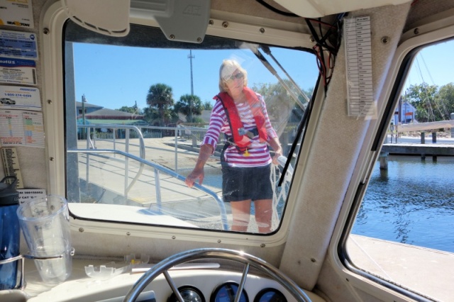 Blonde managing the landing at Panama City ramp...both city marinas destroyed by H Michael, still closed