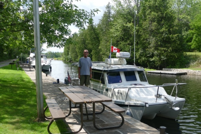 Typical lock 'wall' for overnight docking.  All have bathrooms, few have 'hydro' at $9.80 extra, few have water at wall, none have showers.  We had seasonal 'locking' unlimited pass but not seasonal 'mooring' (docking) pass for Parks Canada.  Also covers docking at their National Parks, which are beautiful.  