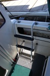(Minnie Swann) I modified ladder by cutting off bottom rung and using leftover tubing to make standoff extensions. Can be used for boarding from dock or water on either side of gunnel