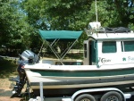 Bimini is freestanding with removable front section for added ventilation if desired