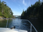 Heading out of Bedwell Harbor through a narrow channel between N. and S. Pender island