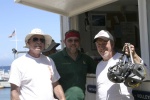 Bike ride prep - l to r Steve (Dora Jean), Bob (guest on Sealife), Jim (Pounder)