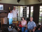 Final night libation at the hill-top Banning House Lodge; Standing: Brent & Dixie (Discovery), seated: Kent & Marcia (Marcia Jane)