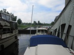 Peterboro lift lock.  This is a hydraulic lock, the largest in North America.  We have all five boats in a large pan at the bottom, next to us at the top is another pan that the lockmaster will fill with water, the weight of that pan is great than ours - therefore we go up while it goes down, simple as pie