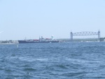 MA Maritime Academy ship and Cape Cod Railroad Bridge -- View from Hog Island Channel