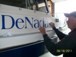 Applying the vinyl letters. 