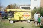 This is Bernie Harberts wagon he uses to take on his tracs across America. He writes books about his trips with his Mule 