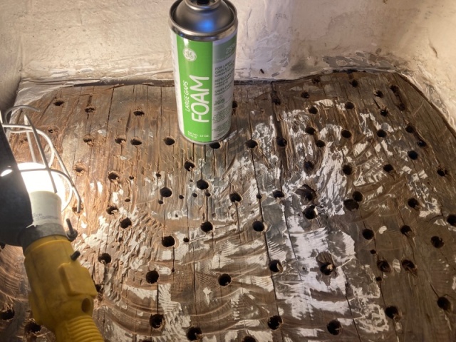 fill void with expanding foam (anti mildew also) - trim excess