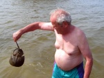 (Pat Anderson) Bill Fiero and Friend (a horseshoe crab)