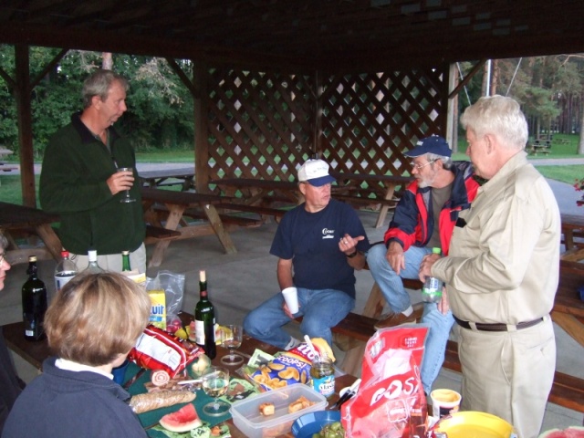 Becky, Rick, Terry, David, and Pete waiting for the pizza delivery.