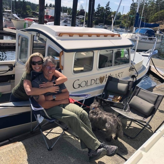 Mac, Jess and Ranger on the dock at Friday Harbor