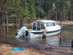 Here's the crew, the boy is begging food from Mama, there's a little black beagle running around here somewhere too. At Buggs Isl. Lake, Va.-NC. Water temp. 87*