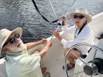 Peter and Becky repair our Caracal Bimini with.... Duct Tape!
They were our saviors!