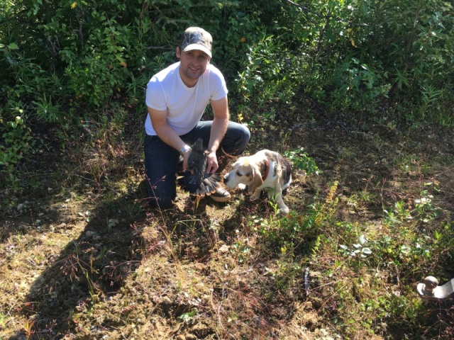 Tim Jr. & Bodie on his last stupid chicken hunt (Bodie's last hunt)