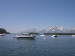Unnamed 22' Cruiser float tied, Coulter Bay, Marina, Jackson Lake, Grand Teton National Park