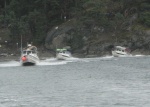 ENDURANCE, C-CHANGE and ROCK-C (l-r) speed   through Dodd Narrows