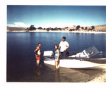 Jimmy getting ready to tow dad with the ole Uniflite, 1971