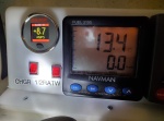 Control panel, showing the 2 control switches, 1/2 rate charging of ~8 amps and Li battery voltage