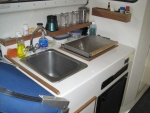 Galley with shelves added (shelves not factory)