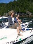 Rafted to a mooring ball for a little social event in Dogfish Cove on Bartlett Island, Blue Hill Bay.