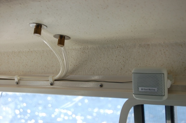 Air lines for horns and Aux. VHF speaker by ear helps with bad hearing and motor noise
