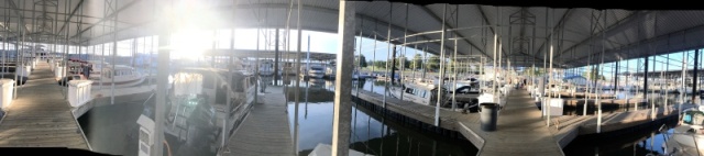 A panoramic of the first 6 or 7 boats at the gathering.
