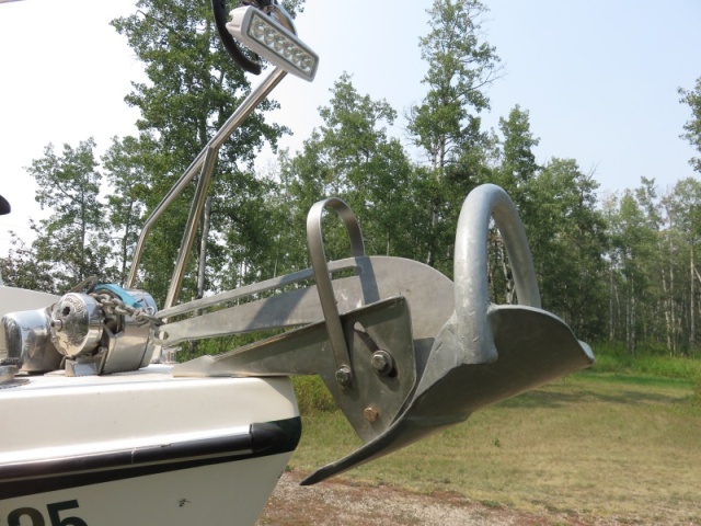 LED light on Bow Rail and Manson Supreme Anchor.  I had to paint the upper part of the anchor black to reduce glare off of it when the light is on.