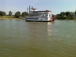 river queen, cruising upbound on the ohio river, mile marker 470. aug. 2010