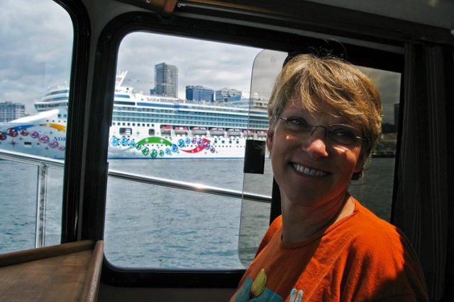 Vicki - happy at the helm