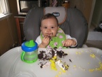 Skylar eating left over b-day cake!!Yahoo I'am 1 now!!