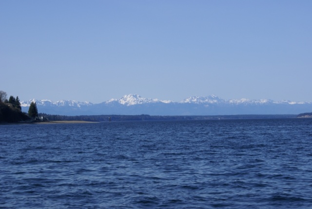 View of the Olympic Mountains to the NW when leaving our home port at Zittel's Johnson Point Marina.