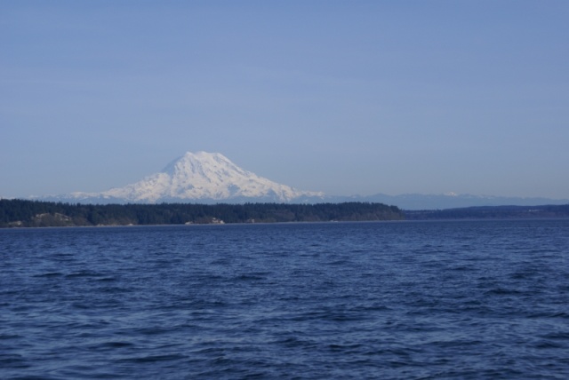 View of Mount Rainier to the SE when leaving our home port at Zittel's Johnson Point Marina.