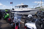 Midnight Flyer surrounded by bikers on Cassville Ferry