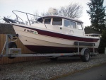 Port Forequarter view shows lines and perspective.  C-Dory 22 Cruiser.