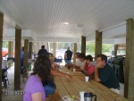 Everyone chatting before breakfast.